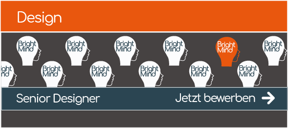 Grafik für IT Job mit vielen Bright mind Köpfen in Orange und grau