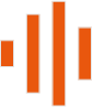 Vier orangene senkrechte Balken von unterschiedlicher Größe, stehen für die Skalierbarkeit beim Webhosting.